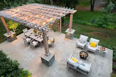 Beautiful Backyard landscaping, Pergola, Patio and Paver.